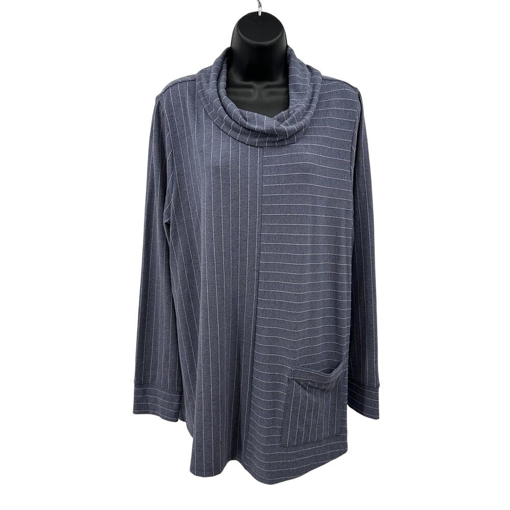 Soft Surroundings Lovett Top Waterfall Gray Cowl Neck Tunic WMNS L NWT Boho Cozy